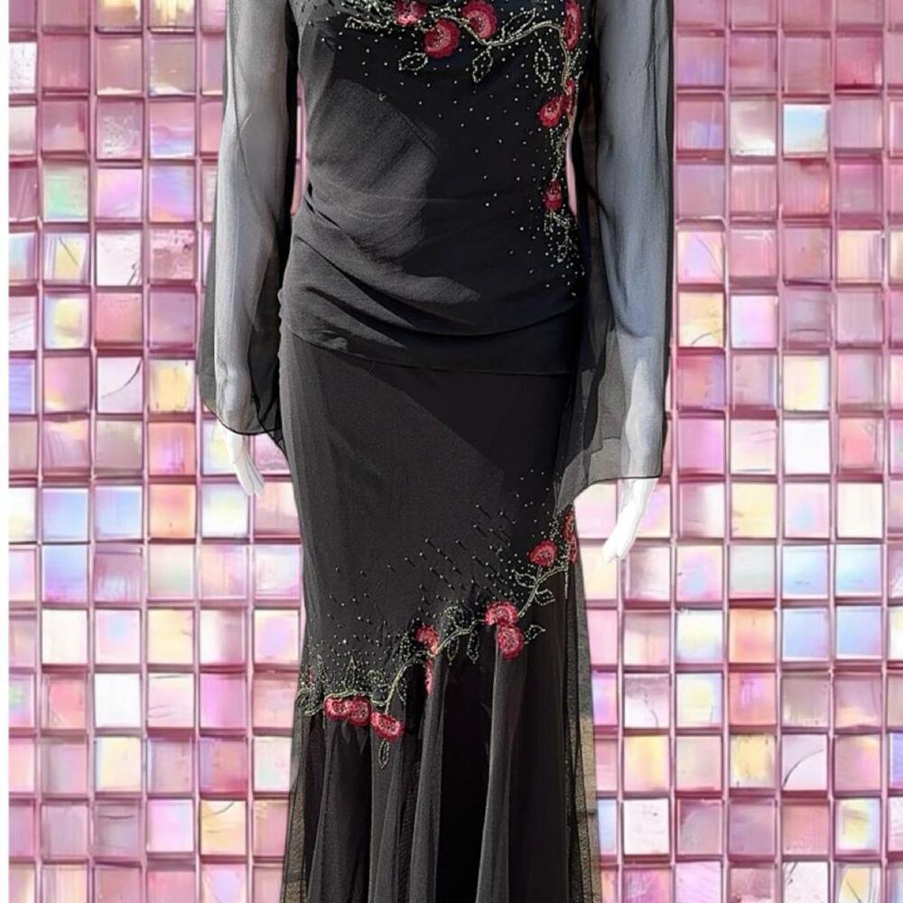 Vintage xscape black embroidered dress